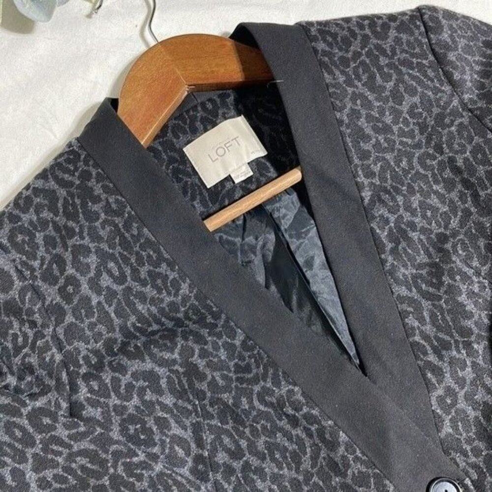 Ann Taylor Loft Leopard print black and grey jacket blazer size 00 petite - Picture 7 of 10